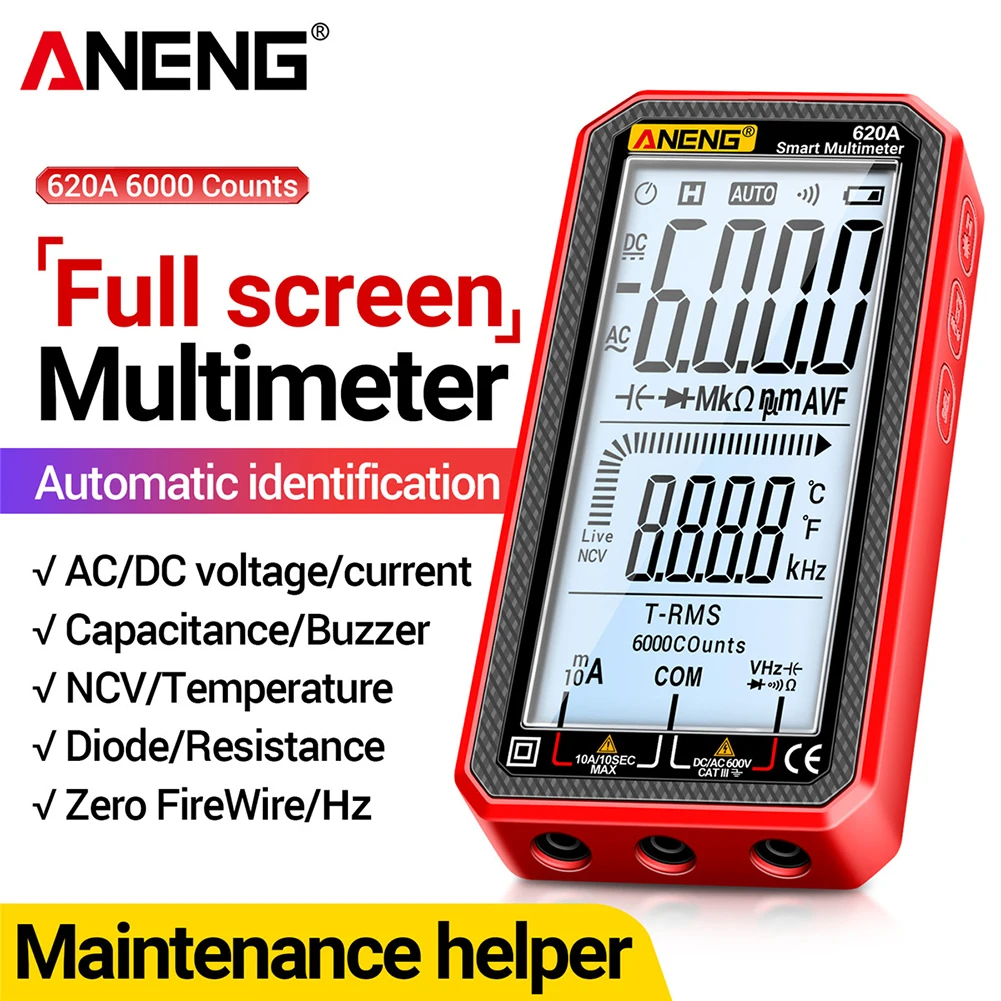 620A 6000 Counts Digital Smart Multimeter Transistor Testers True RMS Auto Electrical Capacitance Meter Temp Resistance