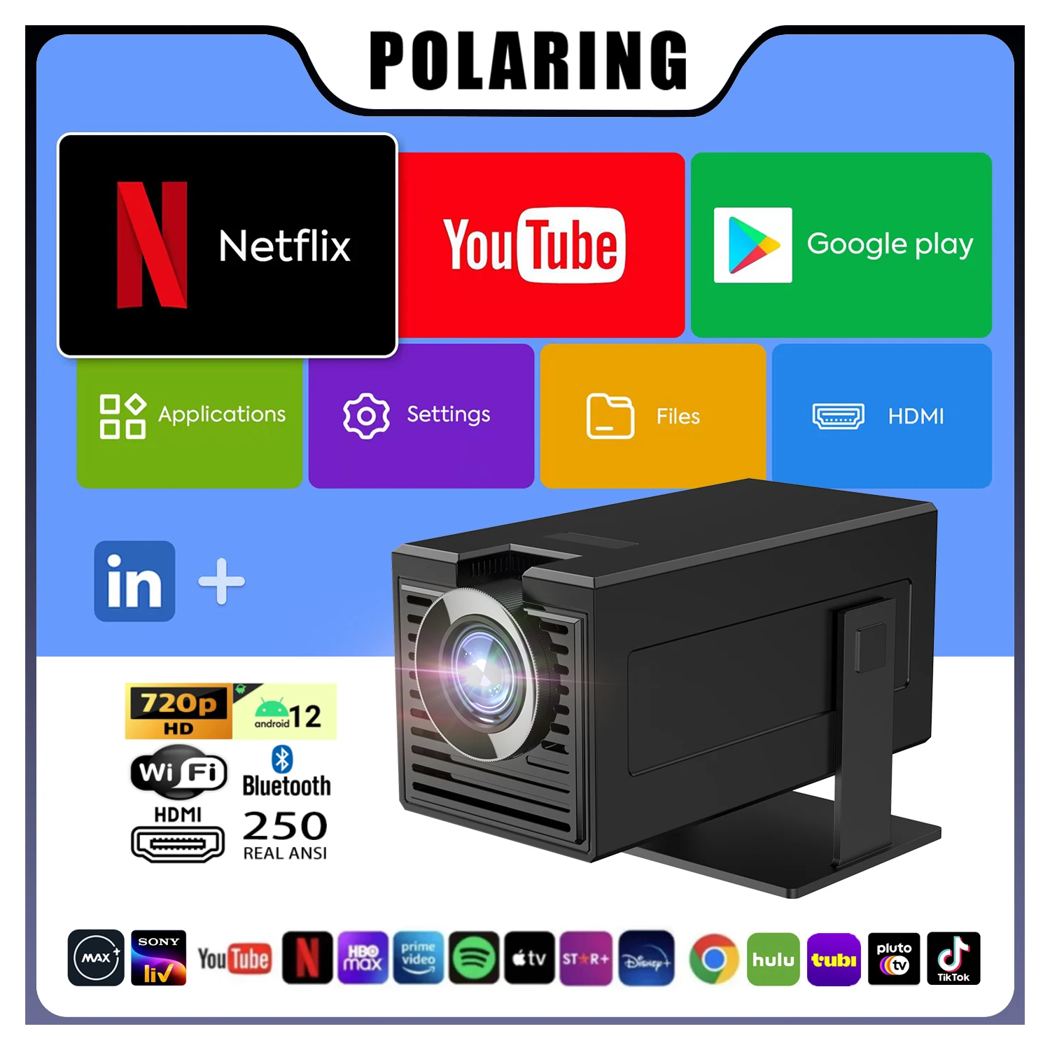 Portable Projector Polaring P50Mini Android Projector AllWinner H713 6G Wifi BT 250Ansi Cinema Home Keystone HDMI 1080P 4K