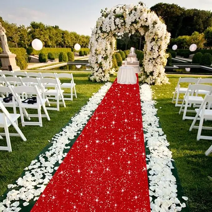 Sparkling Red Carpet-Non Slip, Washable, Perfect for Wedding Aisles, Parties, Holiday Decorations, and Home Decor,
