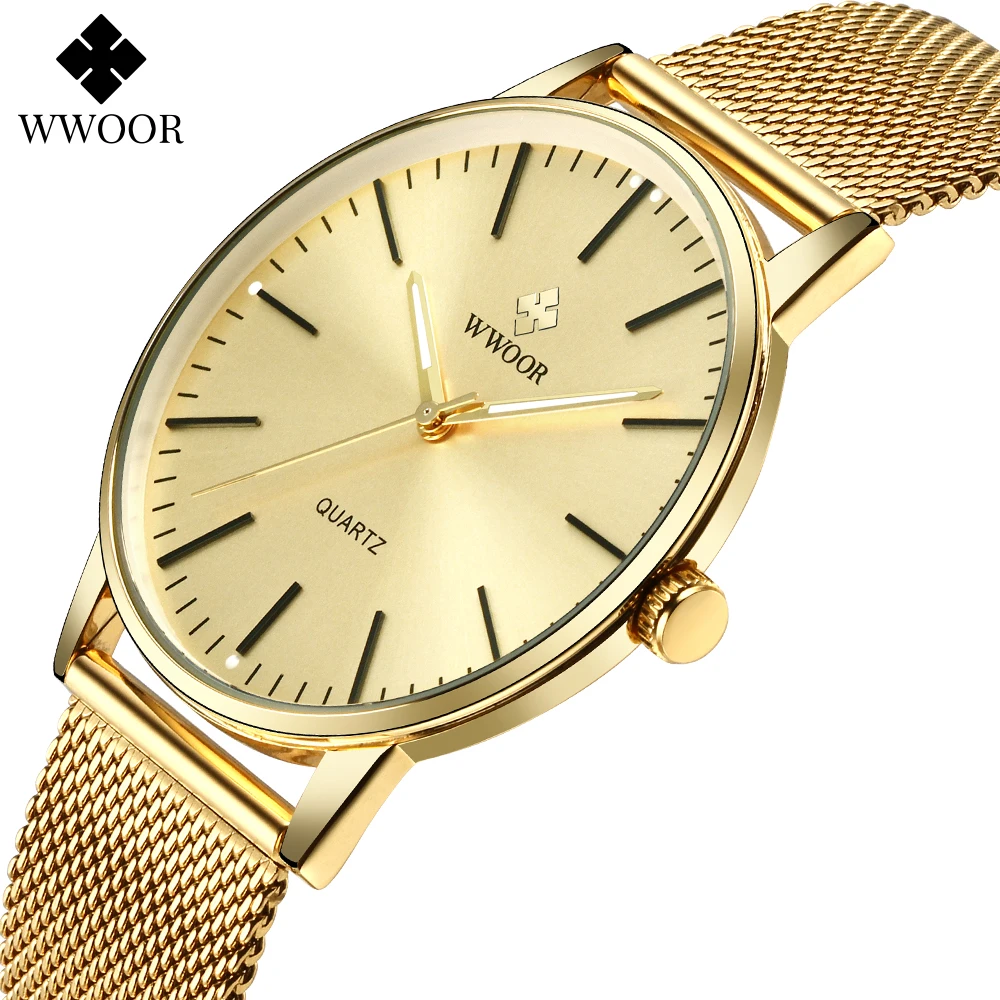Wwoor Men Gold Watches 2023 Luxury Brand Men Fashion Quartz Golden Clock Orologio Da Polso Impermeabile Sportivo Semplice Maschile Zegarek Meski