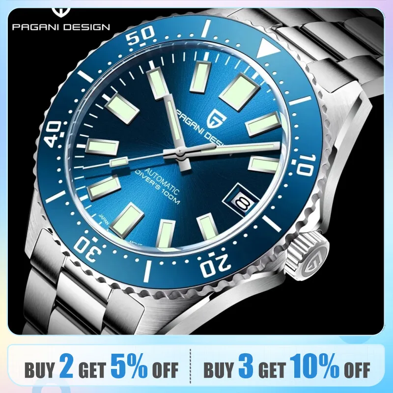 Mechanical Watch PAGANI DESIGN Men Watch Stainless Steel Automatic Mechanical Watch Sapphire Glass 100m Waterproof Reloj Hombre