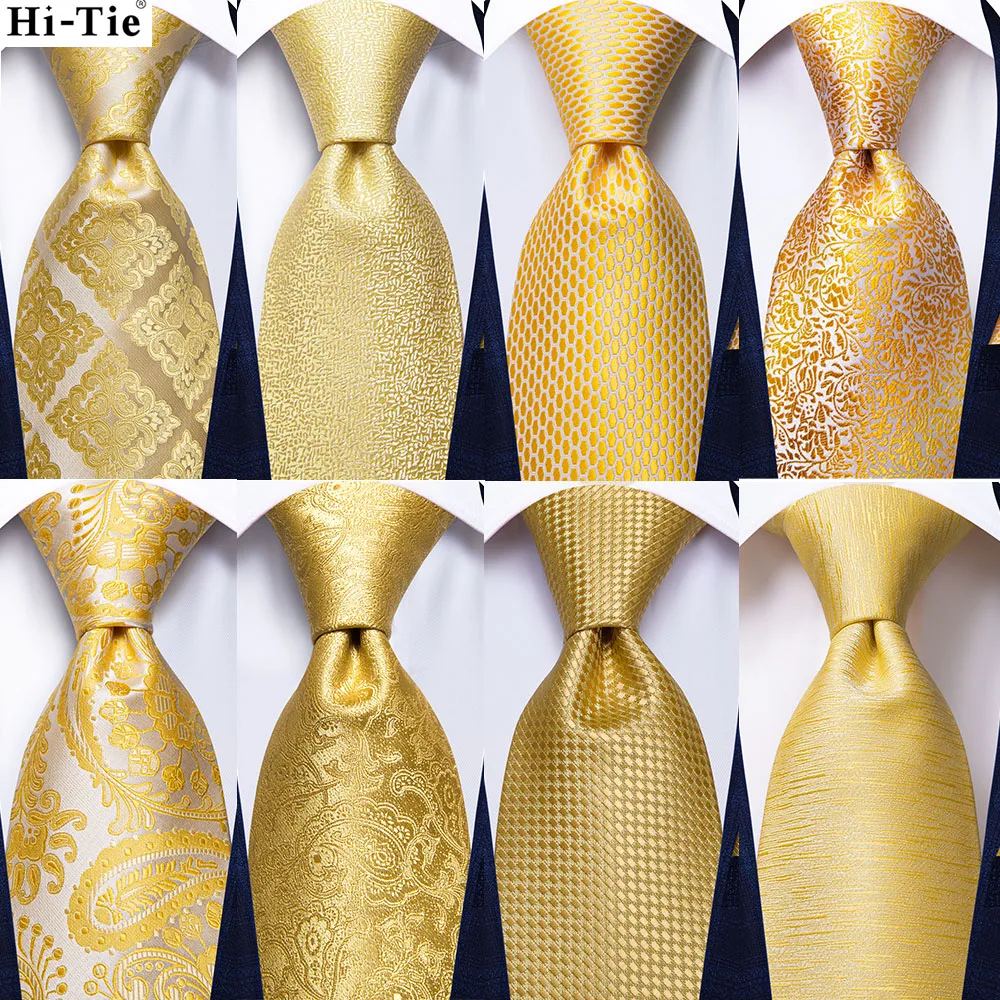 Hallo-Krawatte Luxus Gelb Gold Plaid Paisley Seide Hochzeit Krawatte Für Männer Mode Herren Krawatte Gravatas Geschenk Business party Dropshipping