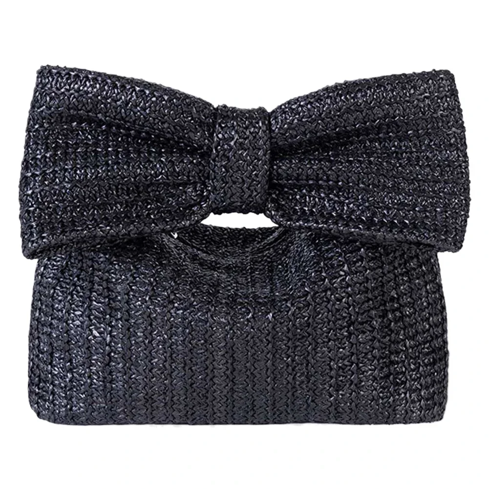Women Bow Purse Summer Straw Woven Clutch Bag Chic Luxury Design Handbags Vacation Beach Tote Bag Formal Party Wedding Bag