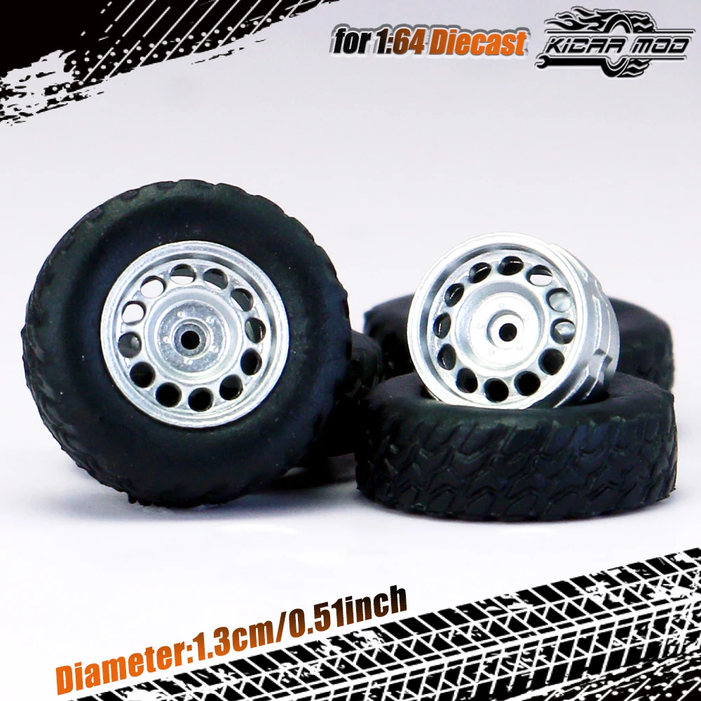 Kicarmod 1/64 Modellauto All-Terrain-Räder mit Gummireifen, Nietachse, Durchmesser 13mm, Umbauteile für Offroad-Fahrzeuge – Detail 10