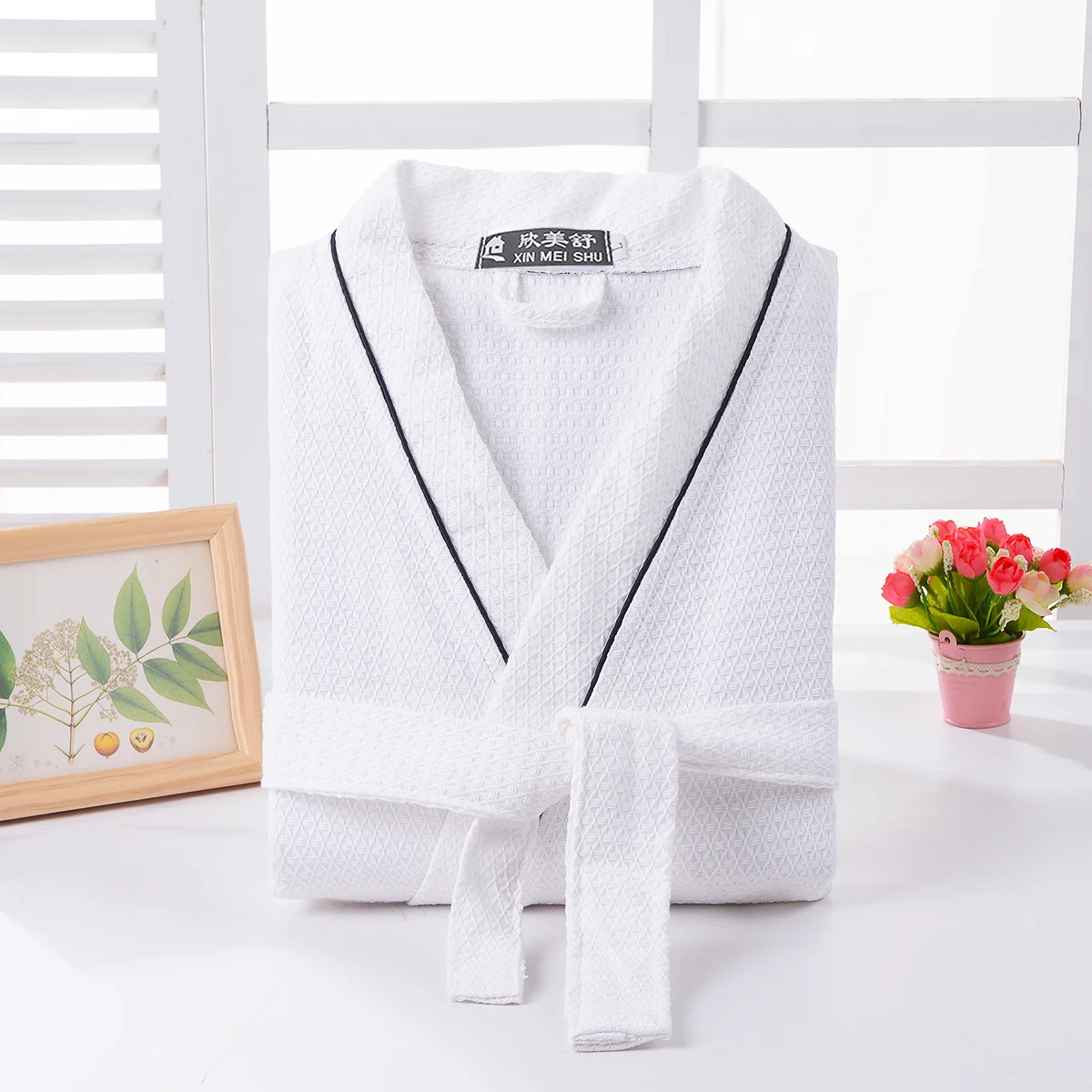 Cotton Bathrobe Waffle Spring Summer Thin Morning Robe Long Hotel Beauty Salon Bathrobe Women Sleepwear Sexy Pajamas Bath Robes
