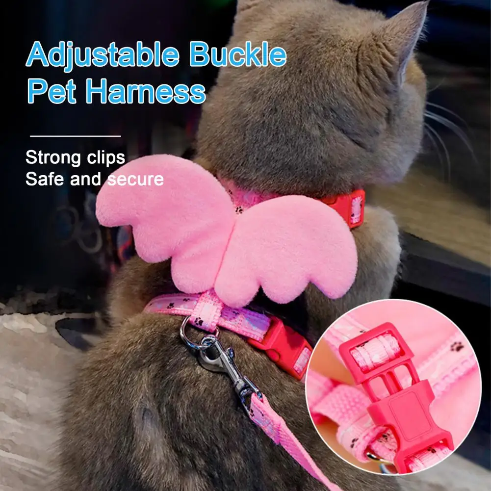 Cat and Dog Chest Strap Pet Leash Angel Wings Decor Rabbits Harness Set Adjustable Comfortable Chest Strap Small Pet Supplies