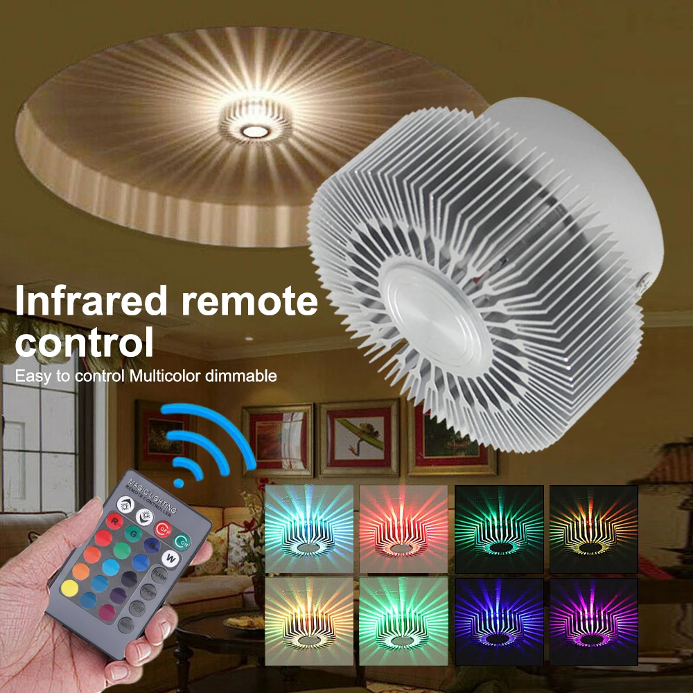 실내 해바라기 LED 벽 빛 3W RGB 벽 Sconce 스팟 램프 거실 경로 통로 복도 장식을 위한 원격 제어