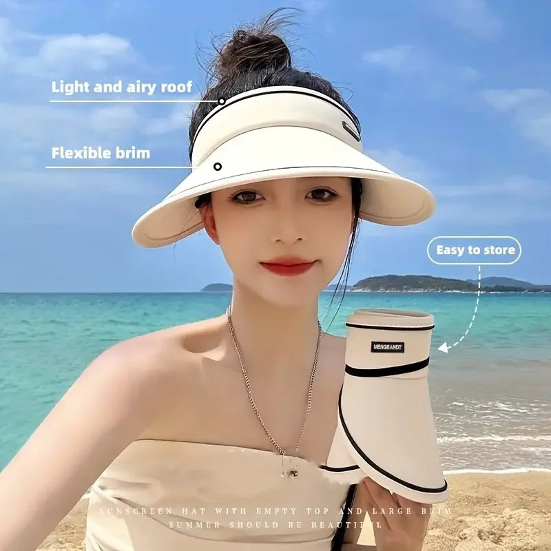 Women Summer UV Protection Foldable Sun Hat Wide Brim Beach Visor Cap with Open Design Packable Travel Hat for Hiking Boating