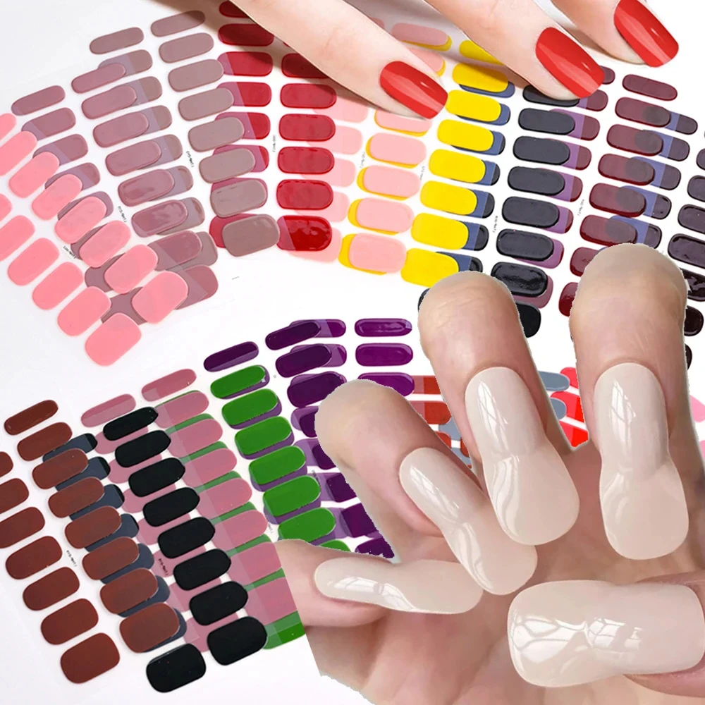 Nude Semi-Cured Gel Nail Wraps Sticker 16Tips Long-Lasting UV LED Lamp French Nail Decal Full Cover Waterproof Semi-Cured Sticke nail stickers,nail decals