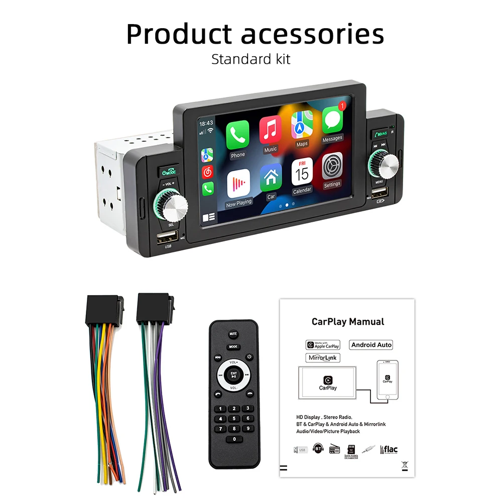 Sca43bd738766487e817ffb9fe10db1a4c Gearelec 5 inch Car Radio 1 Din CarPlay Android Auto Multimedia For Volkswagen Nissan Toyo Bluetooth MirrorLink FM Receiver