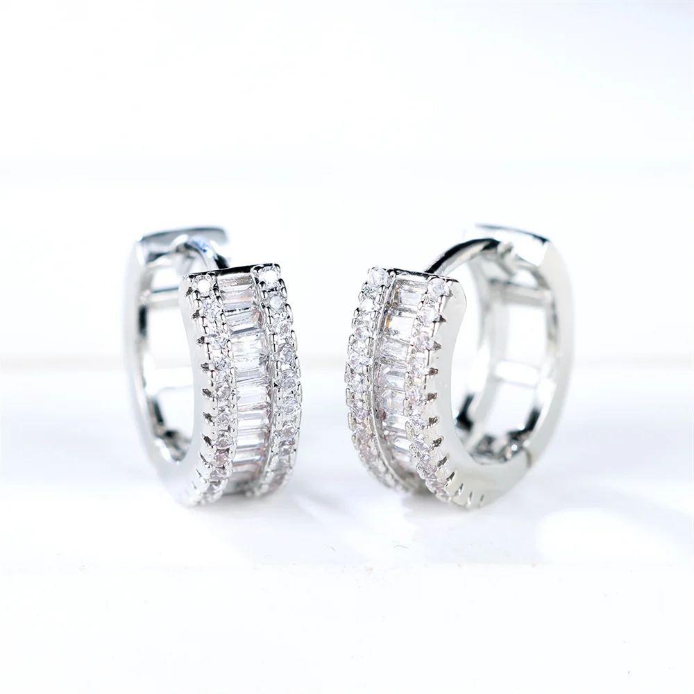 Green Crystal Square Stone Earring Cute Small Round Hoop Earrings For Women Fashion Silver Color Wedding Jewelry Christmas Gifts