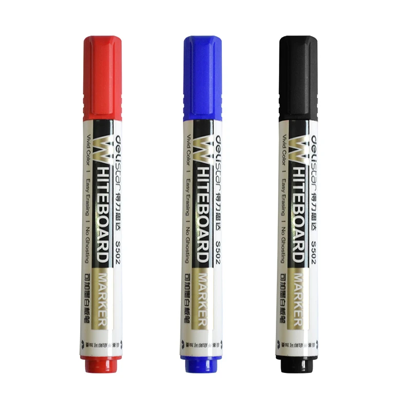 Marker Pens Deli 3 Pcs Erase Markers Whiteboard Writing Pens Wet-Erase Black Blue Red Refillable Office Stationery Supplies