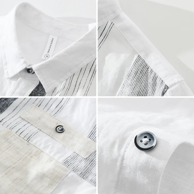 Linen Short Sleeve Shirts for Men Summer New Fashion Casual Loose Digital Printing Shirts
