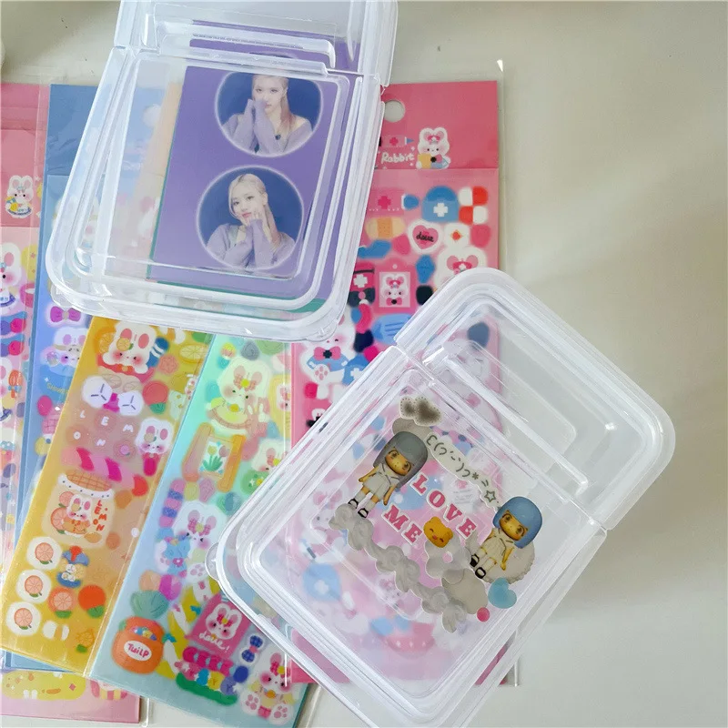 MINKYS 2pcs/lot 3 inch Kpop Photocards Storage Box Clips Stickers Tapes Collect Box Classification School Office Stationery stationery organizer photocard holder stationery storage box