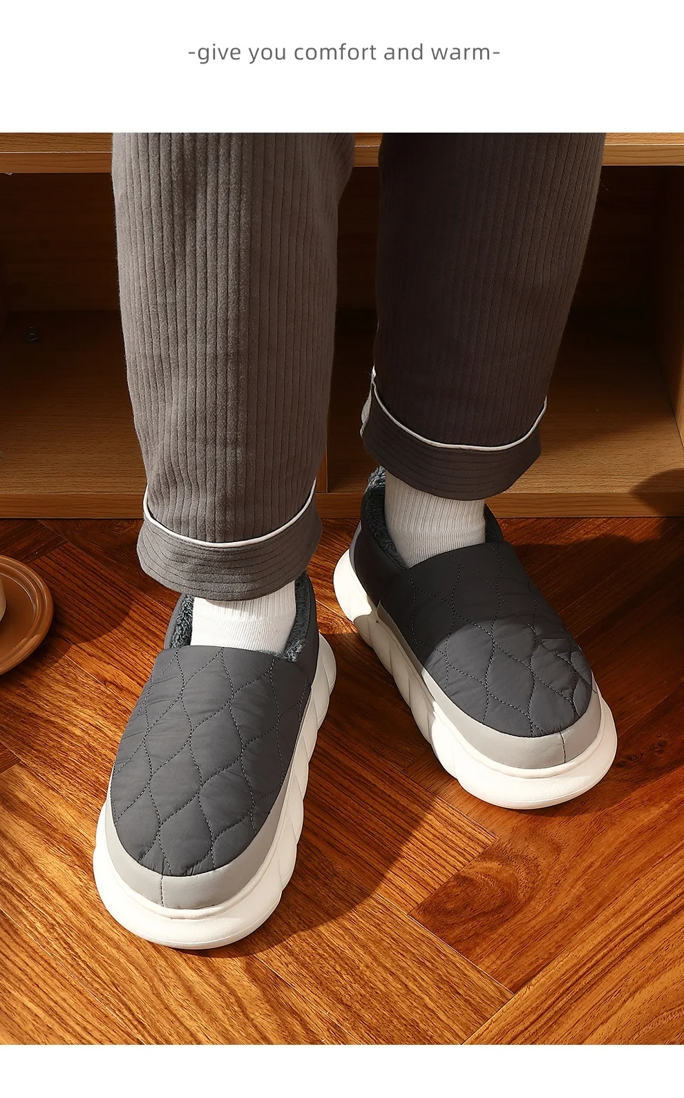 Shevalues Plüsch Hausschuhe für Frauen Hausschuhe Winter warm wasserdicht dicke Sohle Cloud Hausschuhe Indoor Anti-Rutsch-Paar nach Hause Rutschen – Detail 11