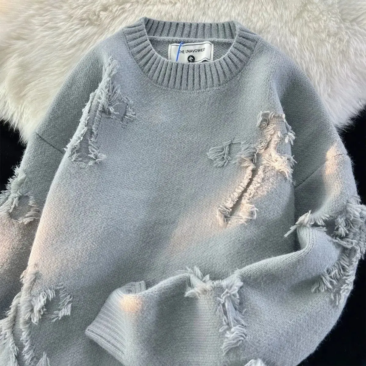 

Broken Cross Sweater Men's Fashion Design Sense Casual Trend Coat Winter Loose Thickened Lazy Style Knitwear