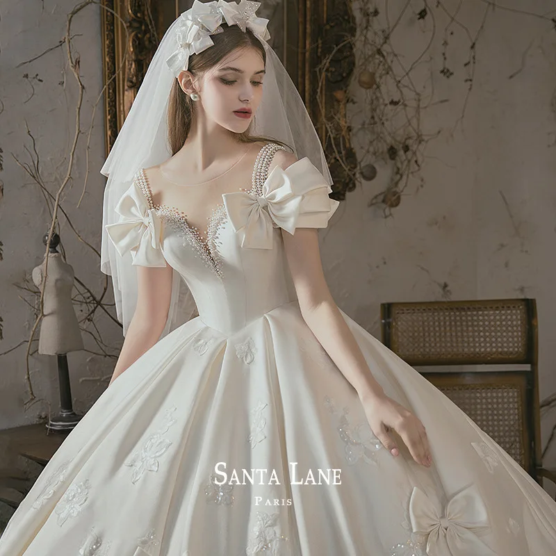 

Bride Robe Wedding Dress White Dress Fairy Beading Elegant Formal Bridal Parties Ceremony High Sewing Large Size Princess Cut
