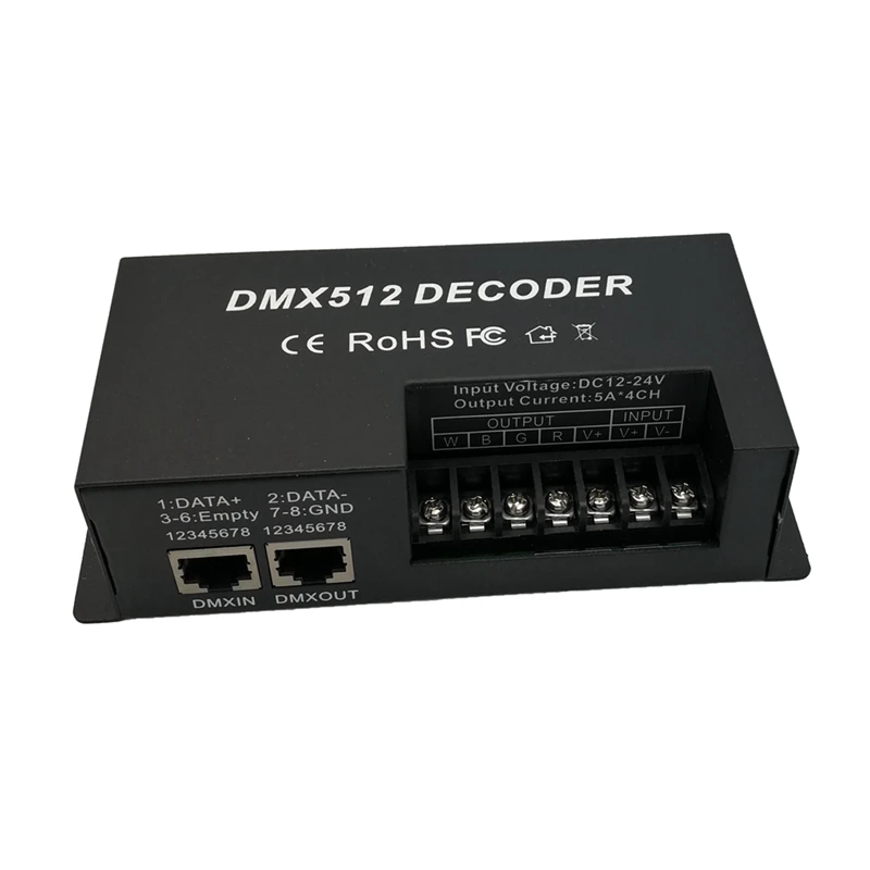 DMX 512 4 채널 디코더 스테이지 LED 조명 컨트롤러, PWM 조광기 드라이버, 30A 입력 DC12V-24V RGB LED 바, 내구성 Dmx 디코더