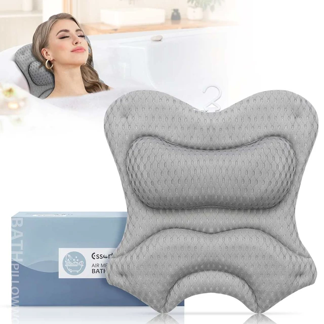 Bath Pillow, Bathtub Pillow with Anti-Slip Suction Cups, 4D Mesh Soft Spa  Bath Tub Pillow Headrest, Bath Pillows for Tub with Neck and Back Support