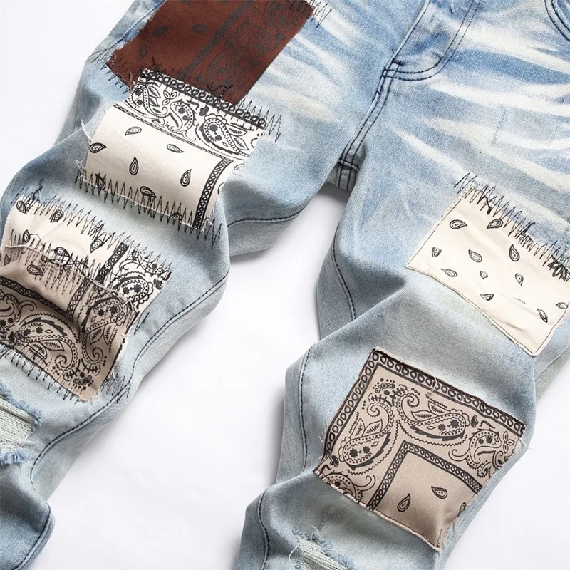 EH·MD® Large Embroidered Men's Jeans Four Seasons Indian Style High Quality Street Fashion Zipper Slim Fit Stretch Pants Ethnic2