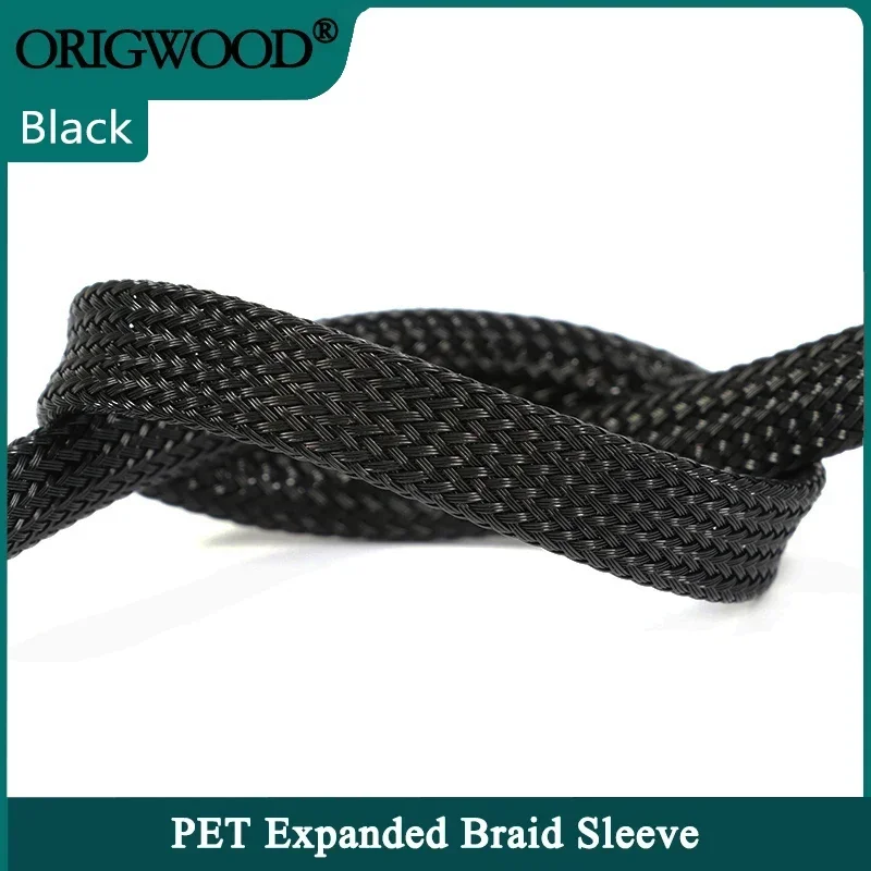 Black PET Braid Sleeves 2-60mm High Density Insulated Snake Skin Cable Wrap Sheath 1-50m pet braid sleeves
