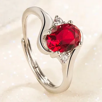 Nuovo anello in argento sterling S925 con rubino classico regolabile come regalo di gioielli di fidanzamento per le donne