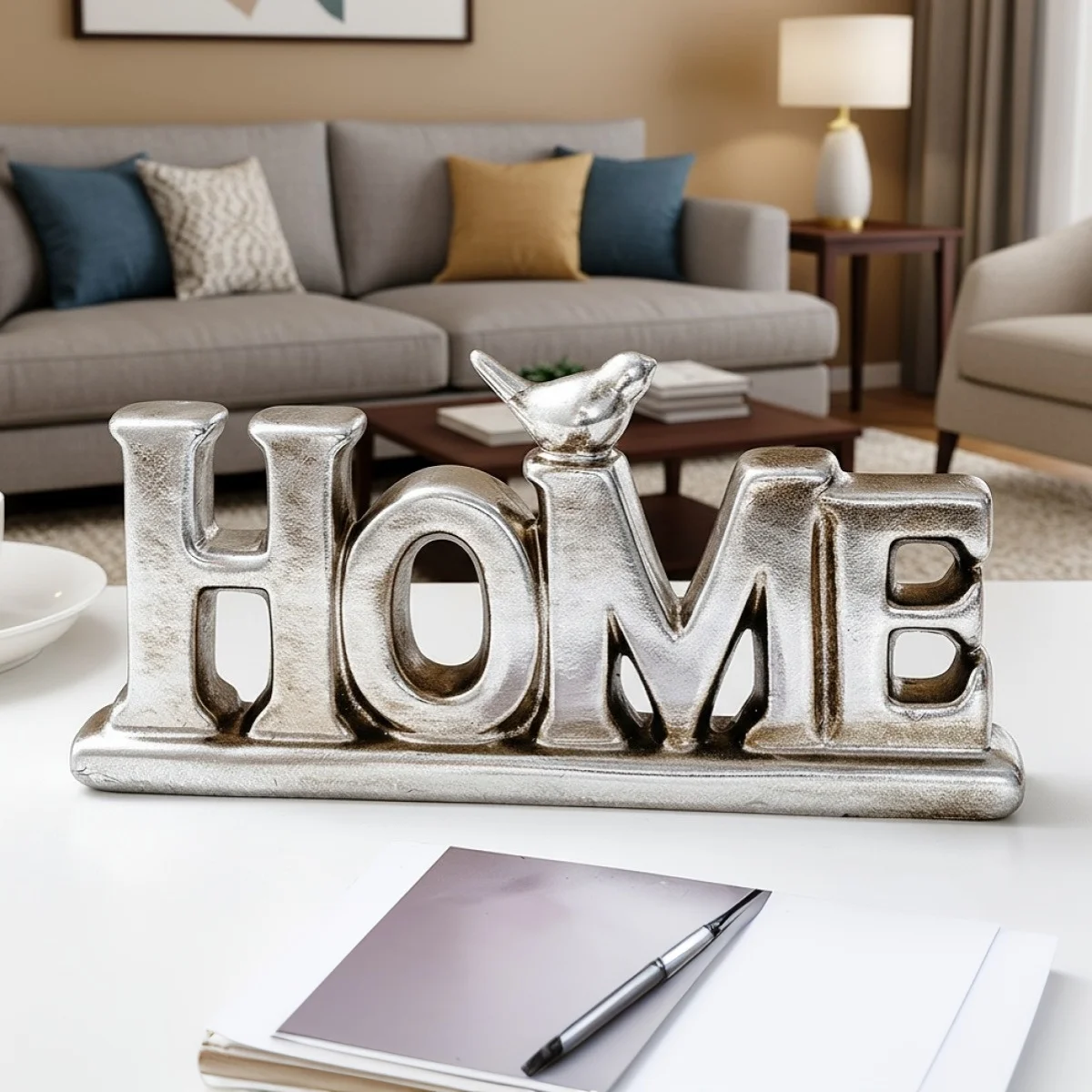 1PC, European-style retro gold and silver foil HOME letter ornaments, made of resin, home decoration letter ornaments