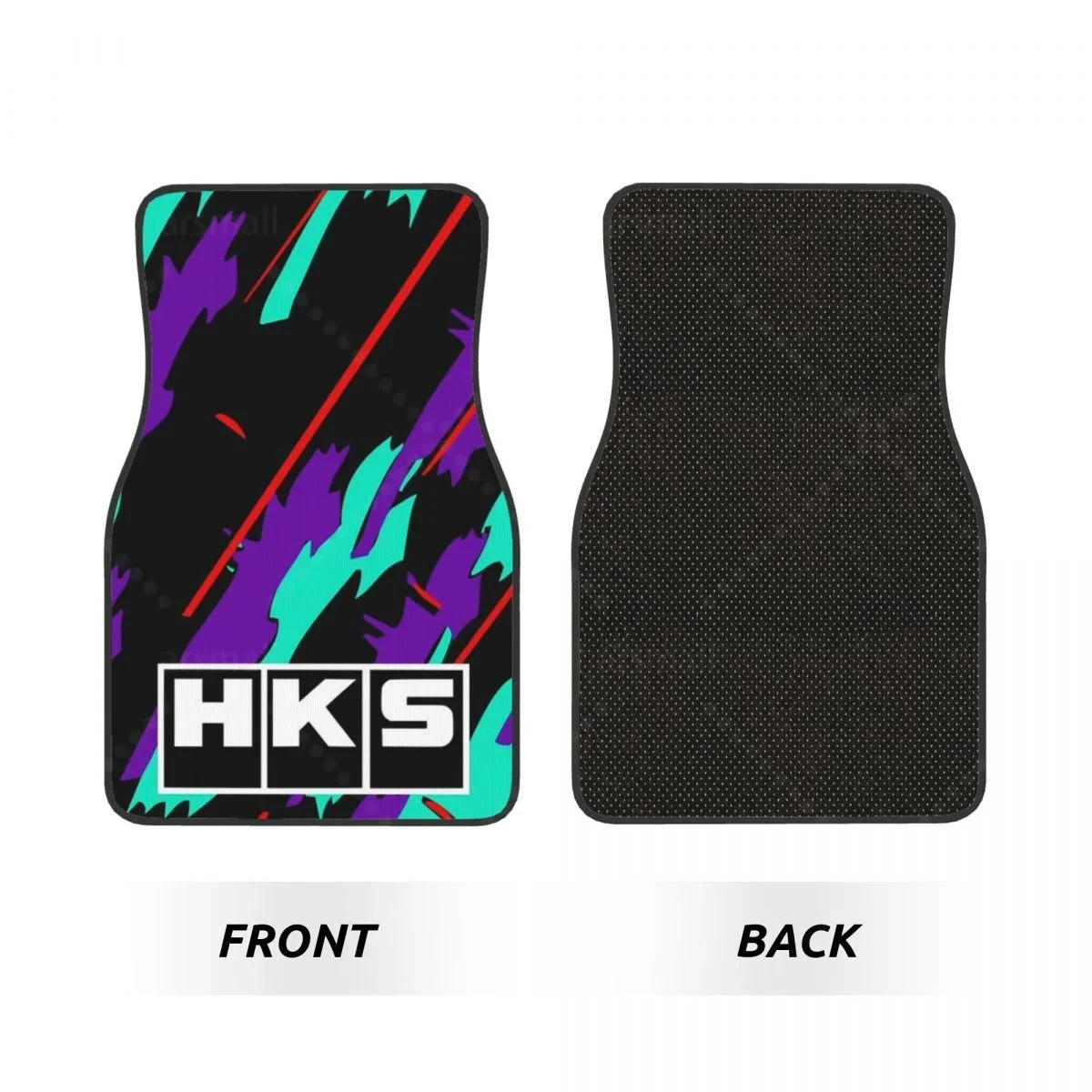 HKS 레트로 패턴 자동차 바닥 매트, 고강도 앞뒤 고무 바닥 매트 카펫 바닥 보호, 대부분의 차량에 적합