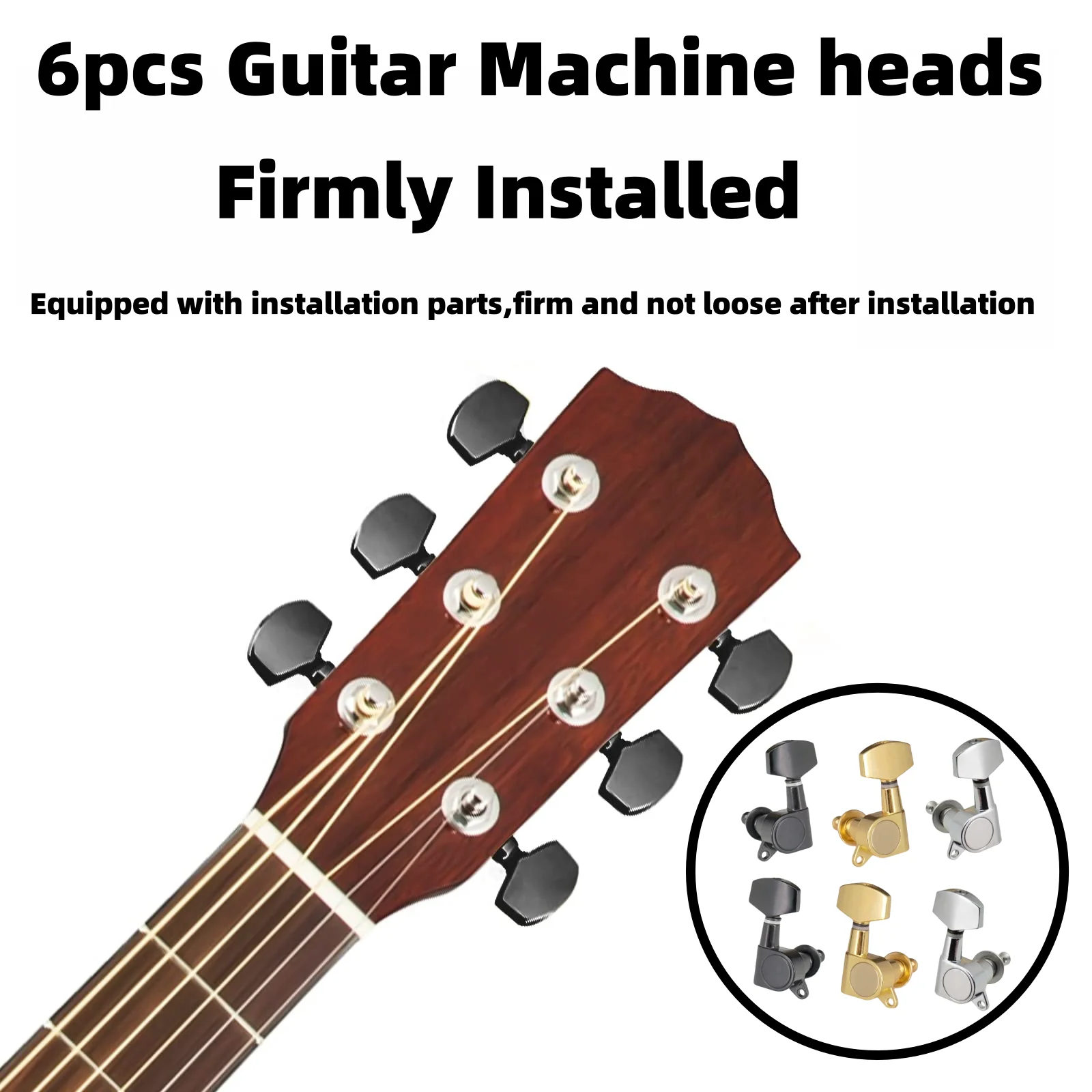 6 Chevilles Guitare 3L3R - Chrome | Pour Guitare Acoustique/Électrique | Réglage Précise