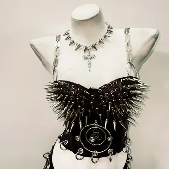 Spikey Metal Chain Strap Bustier Top 3