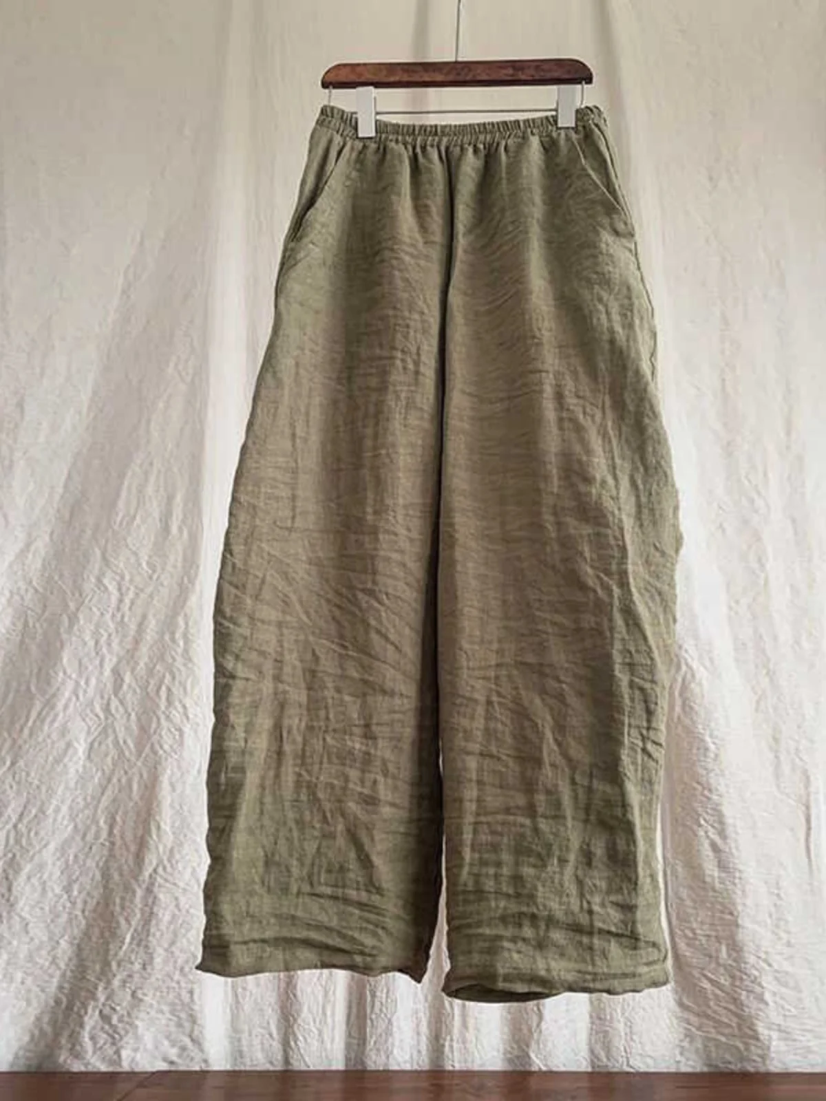 plus Size Cotton Linen Women's Nine Point Pants Loose Vintage Summer Thin Mallow Casual Harlan Wide Leg Pants - Image 5