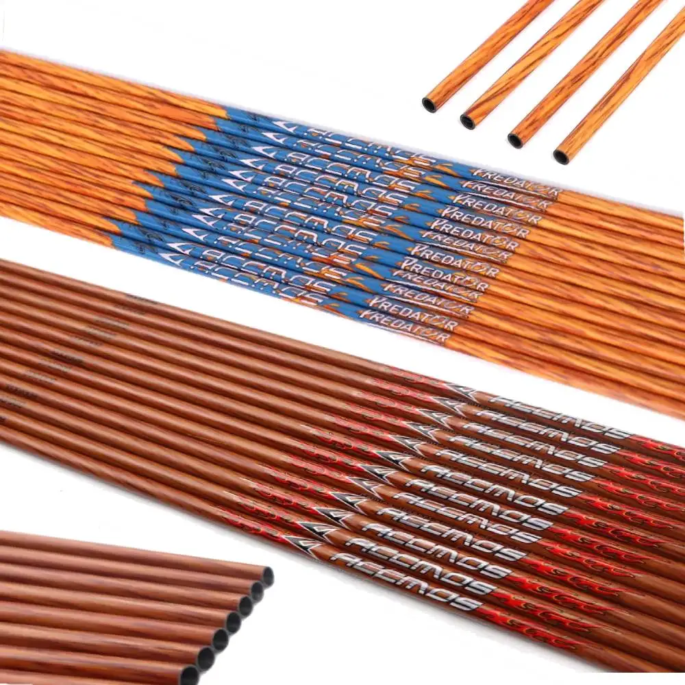 

12pcs ID 6.2 mm 30 31 32 inch Wooden Skin Carbon Arrow Shaft Spine 350 400 450 500 600 700 Wooden Arrow for Archery Hunting