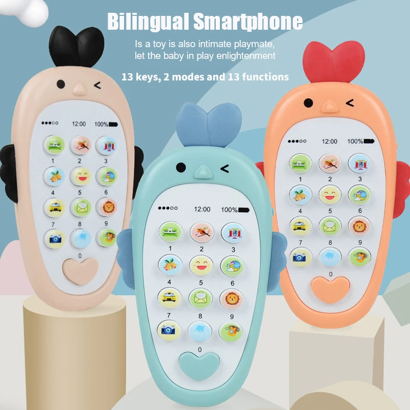 Children's early education bilingual music mini radish simulation mobile phone story machine chewable teether 2