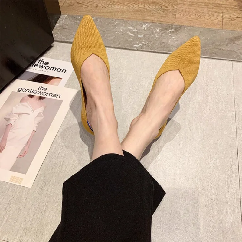 New Woman Flats Knit Pointed Shoes Women Shoes Ballet Shoes Mixed Color Shoes Zapatos De Mujer Large Size Ladies Loafers