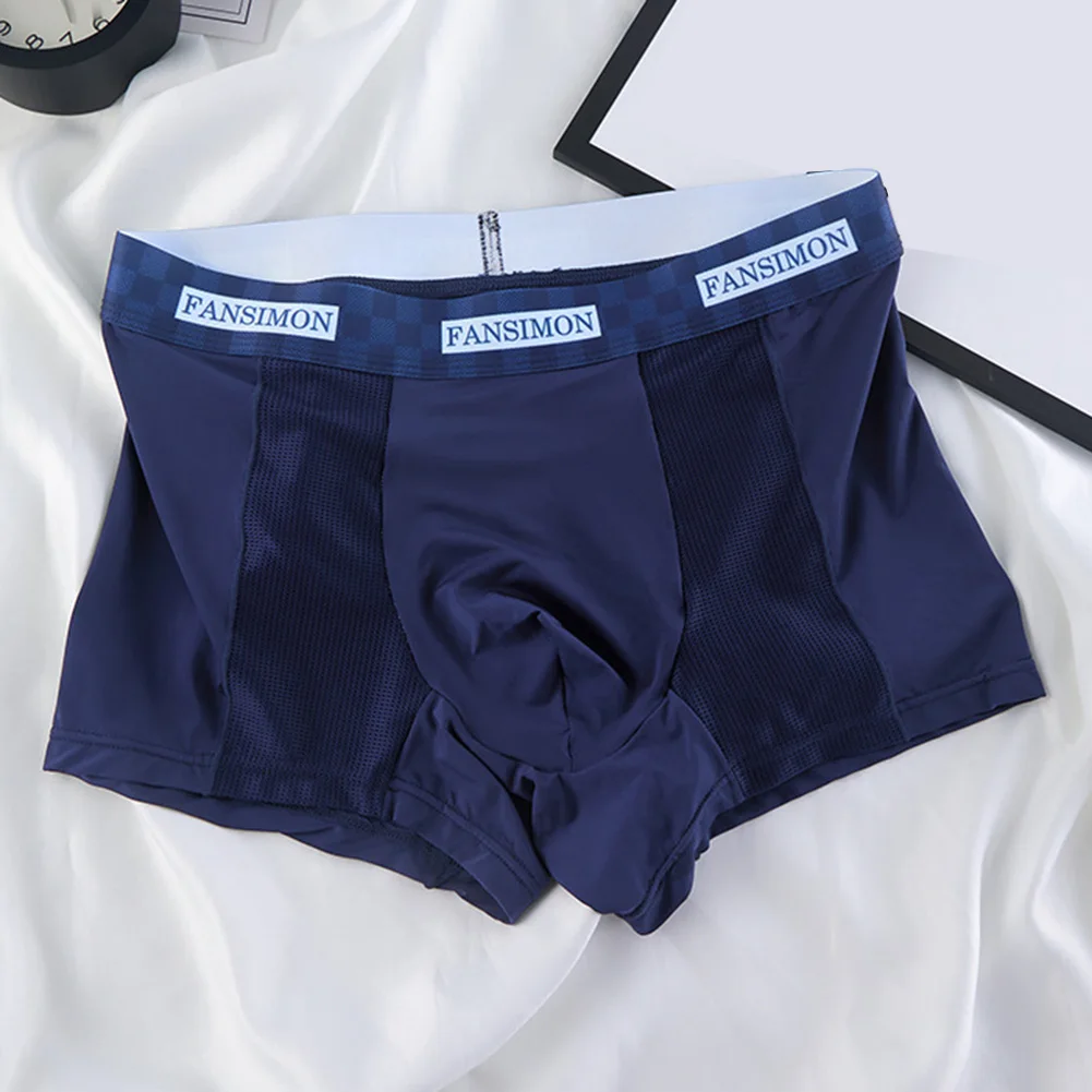 

Sexy Men Trunks Ice Silk Underwear Summer New Middle Waist Shorts Daily Bulge Pouch Panties Boxers Briefs Underpants Slip Homme