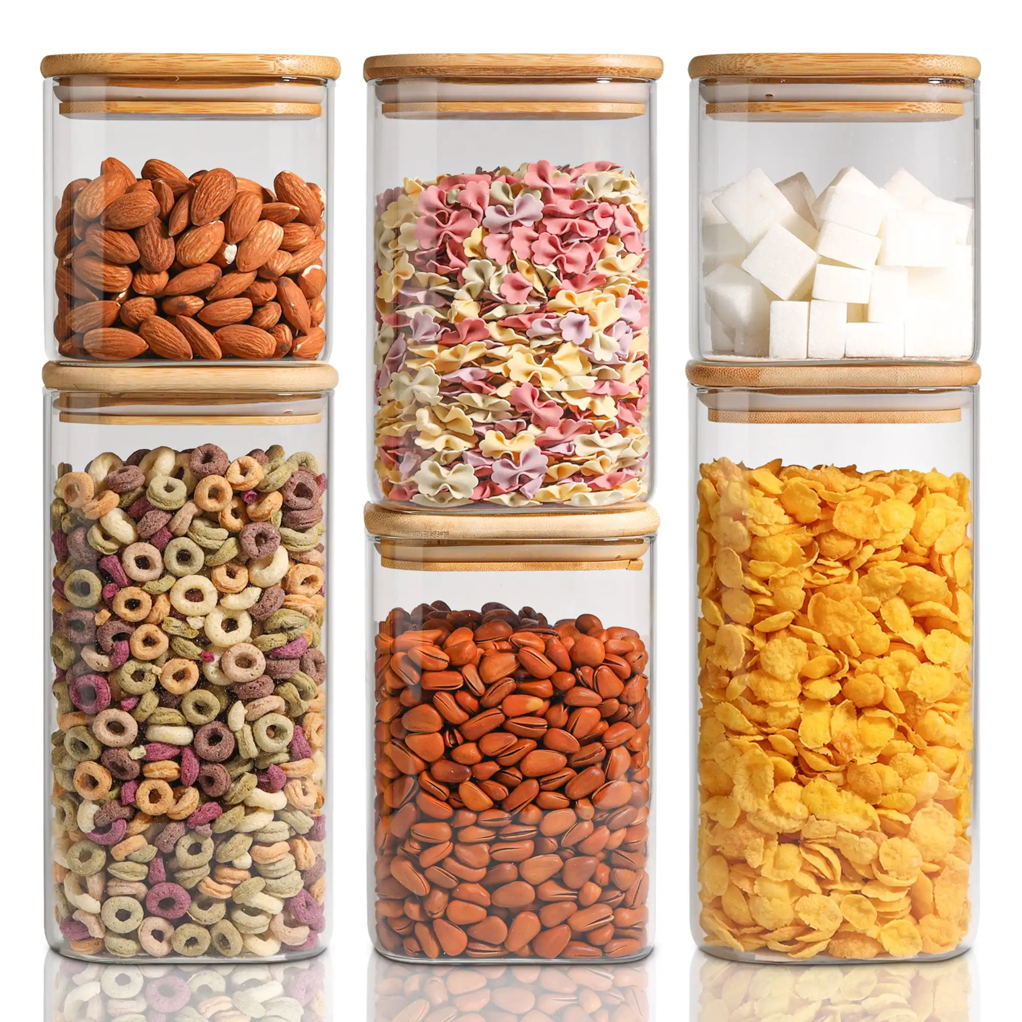 Glass Food Storage Jars, Clear Containers, 22oz/37oz/50oz, Set of 6