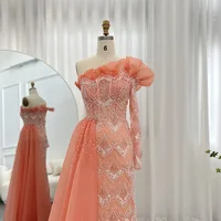 Luxury Dubai Coral Mermaid Evening Dresses for Women Wedding Elegant Scalloped One Shoulder Formal Party Gown SCZ003 10