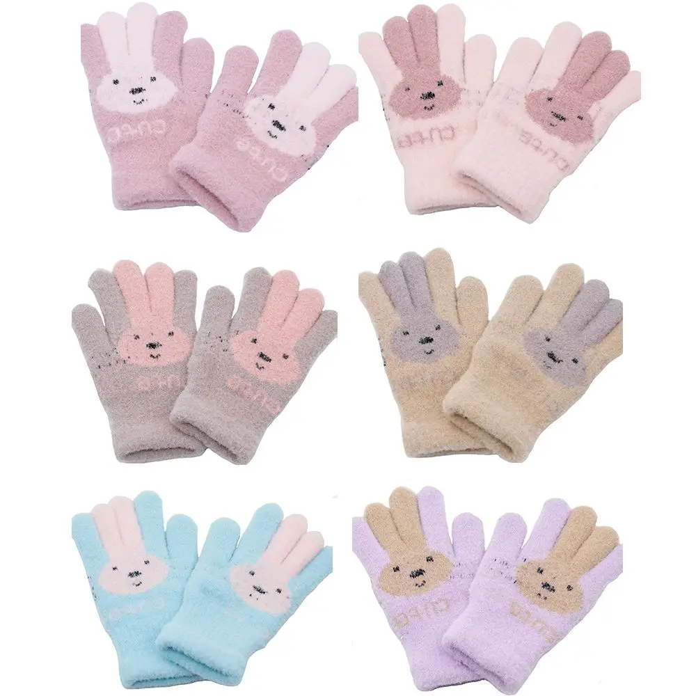 4-10 Years Children Girl Gloves Knitted Winter Boy Full Finger Wool Gloves Baby Girls Cute Rabbit Warm Soft Knitted Kids winter gloves baby mittens