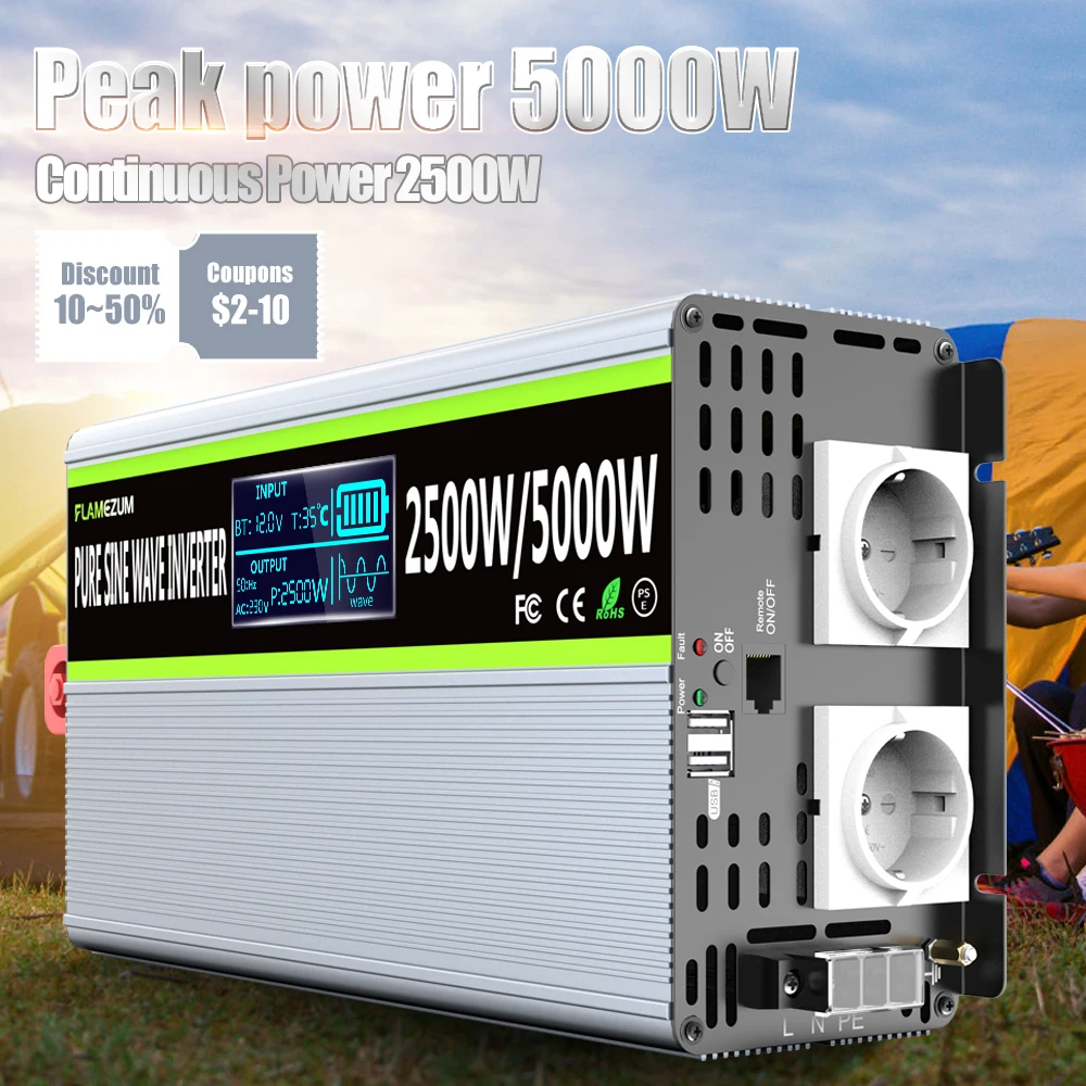 Convertitore Per Auto A Onda Sinusoidale Pura Da 5000W 24V 220 V 2500Womvormer 12 Naar 220 Volt Europa Stekker Con Presa Universale Usb