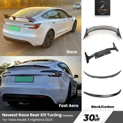 WayBin Tesla 2024 Model 3 Highland Rear Spoiler Wing Trunk Lid Car Sport Wings Black Carbon Exterior Model 3+ Tuning Accessories
