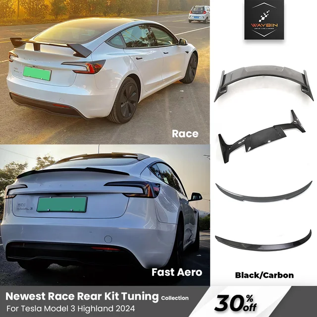 WayBin Tesla 2024 Model 3 Highland Rear Spoiler Wing Trunk Lid Car Sport  Wings Black Carbon Exterior Model 3+ Tuning Accessories - AliExpress