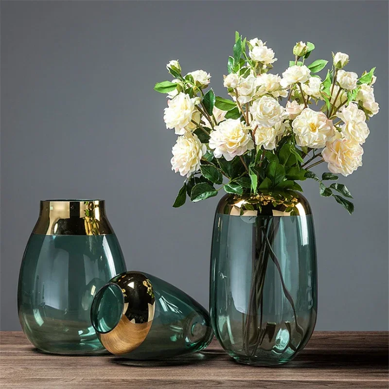 Luxury Gold Side Glass Hydroponic Vase Home Living Room Table Modern Decoration Flower Arrangement Wedding Ornament 2