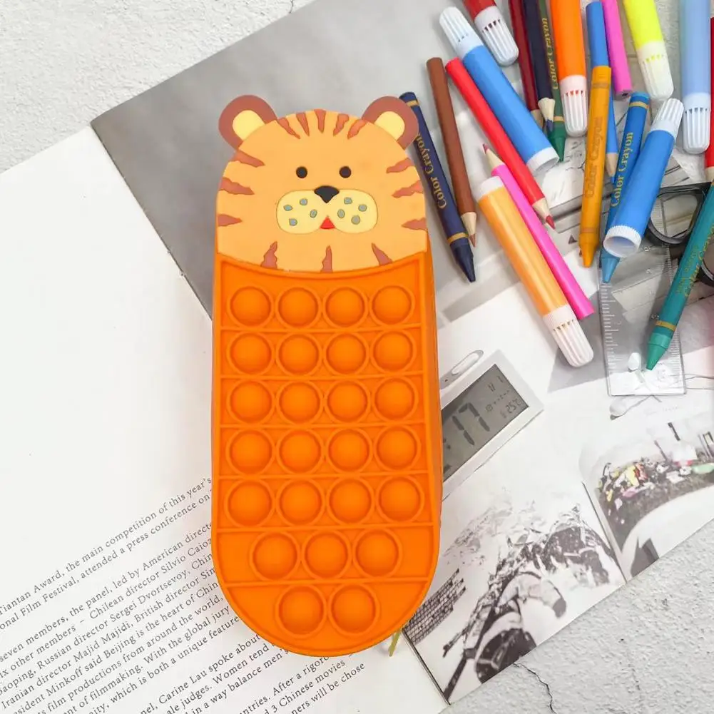 Cartoon Silicone Pencil Case Push Puzzle Design Stress Relief Stationery Storage Bag Decompression Toy for Kids School Supplies