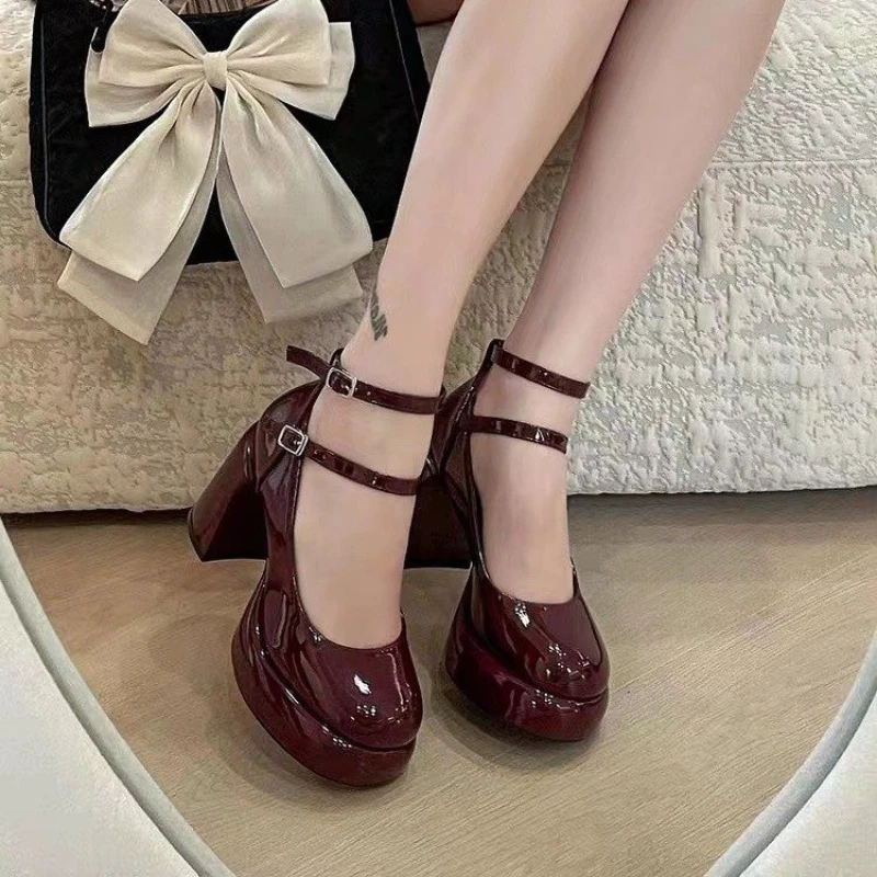 New Women Pumps Shoes Fashion Cross Strap Ladies Shallow Dress Mary Jane Shoes Female Elegant High Heel Footwear Platform Heels
