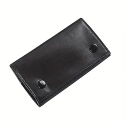 Compact Leather Tobacco and Herb Storage Pouch with Rolling Paper Holder (Black)
