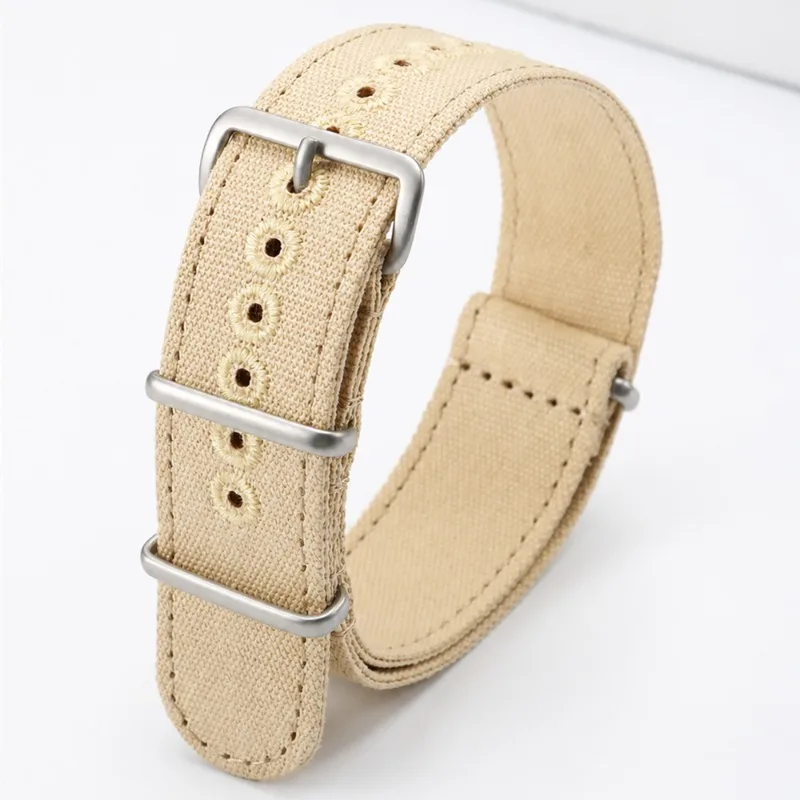 Ribbed Nylon Braid Fabric Watch Strap - Military Style Men's Band, 20mm & 22mm Sizes