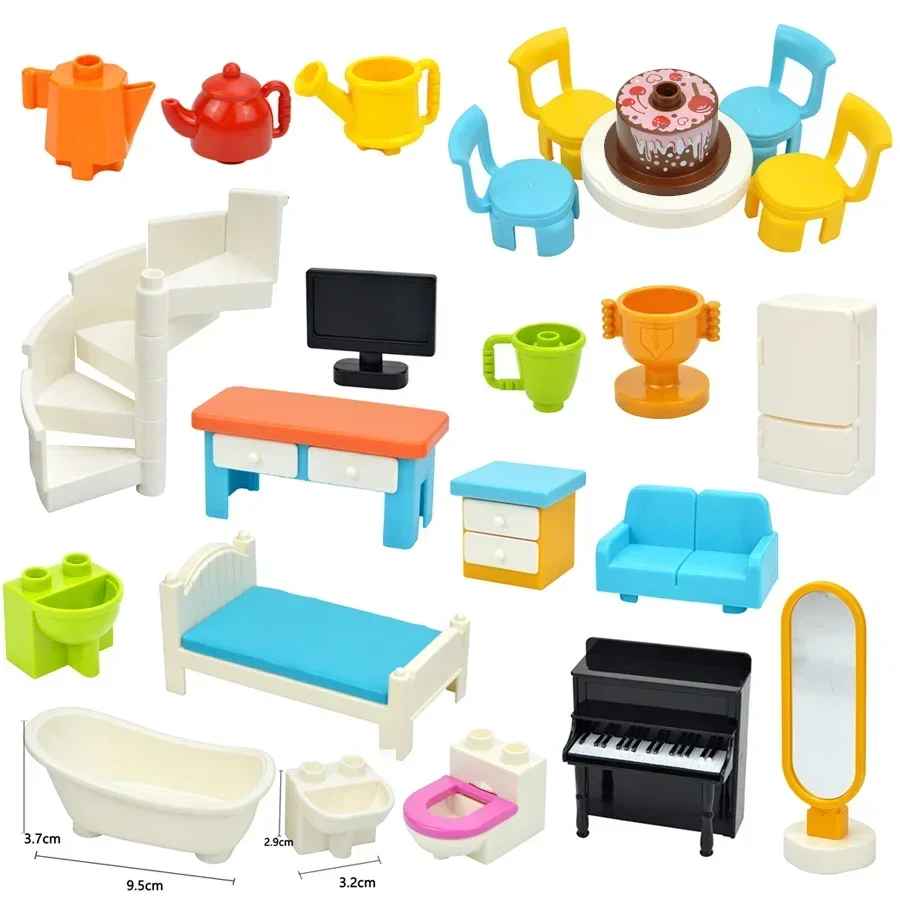 Big Size Particle Furniture Building Block Accessories Figuers Desk Door Chair Bed Sofa Bathroom Kitchen Large Brick Duploes Toy 3
