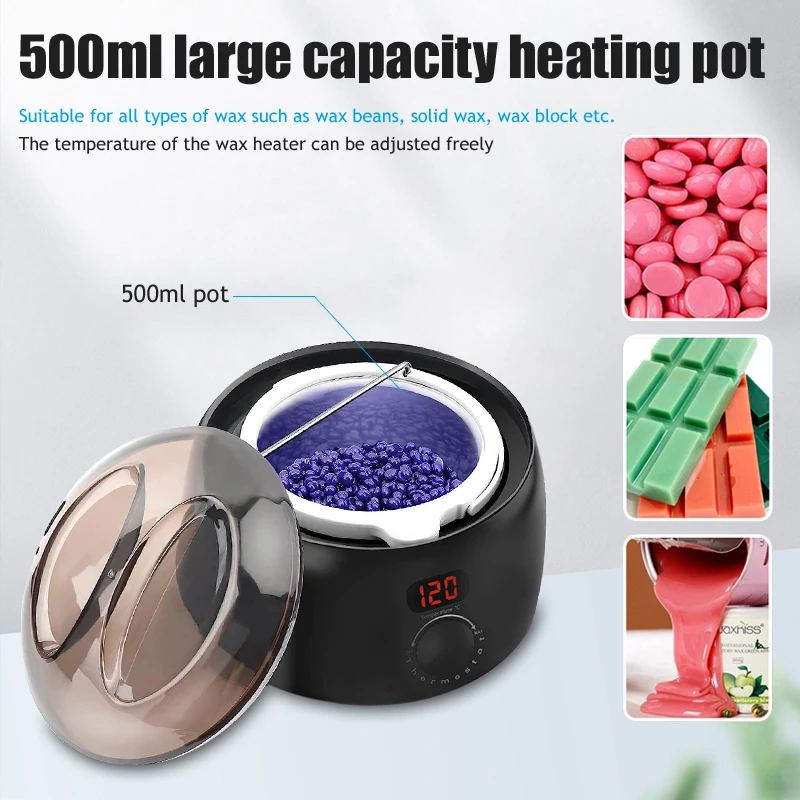 500ML Wax Beads Melter With LCD Temperature Display Professional Body Arm Leg Bikini Hair Removal Wax Heater For Hard Beads