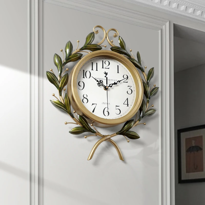 

American Living Room Entry Decorative Needle Wall Clock, Luxury Iron Art, Mute Wall Watches, Wreath Wall Decor, Home Decoration,