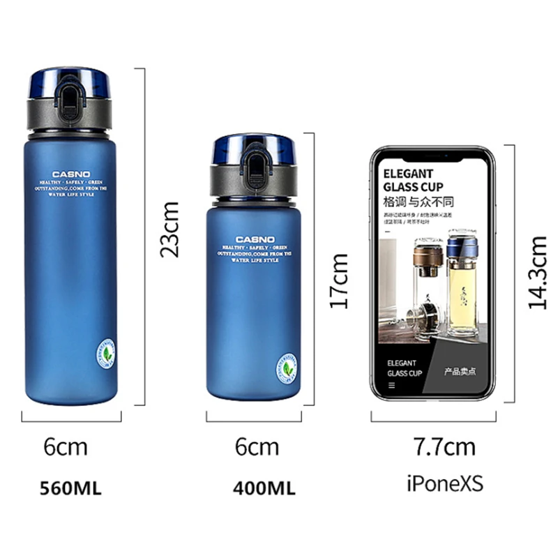 9 Colors BPA Free Leak Proof Sports Water Bottle 560/400ml Tour Hiking Portable
